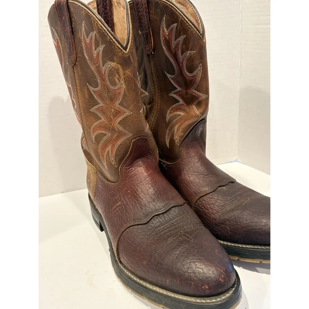 Double H 3690 Roper Work Boots Men’s 9.5D Steel Toe Brown USA Made Oil Resistant